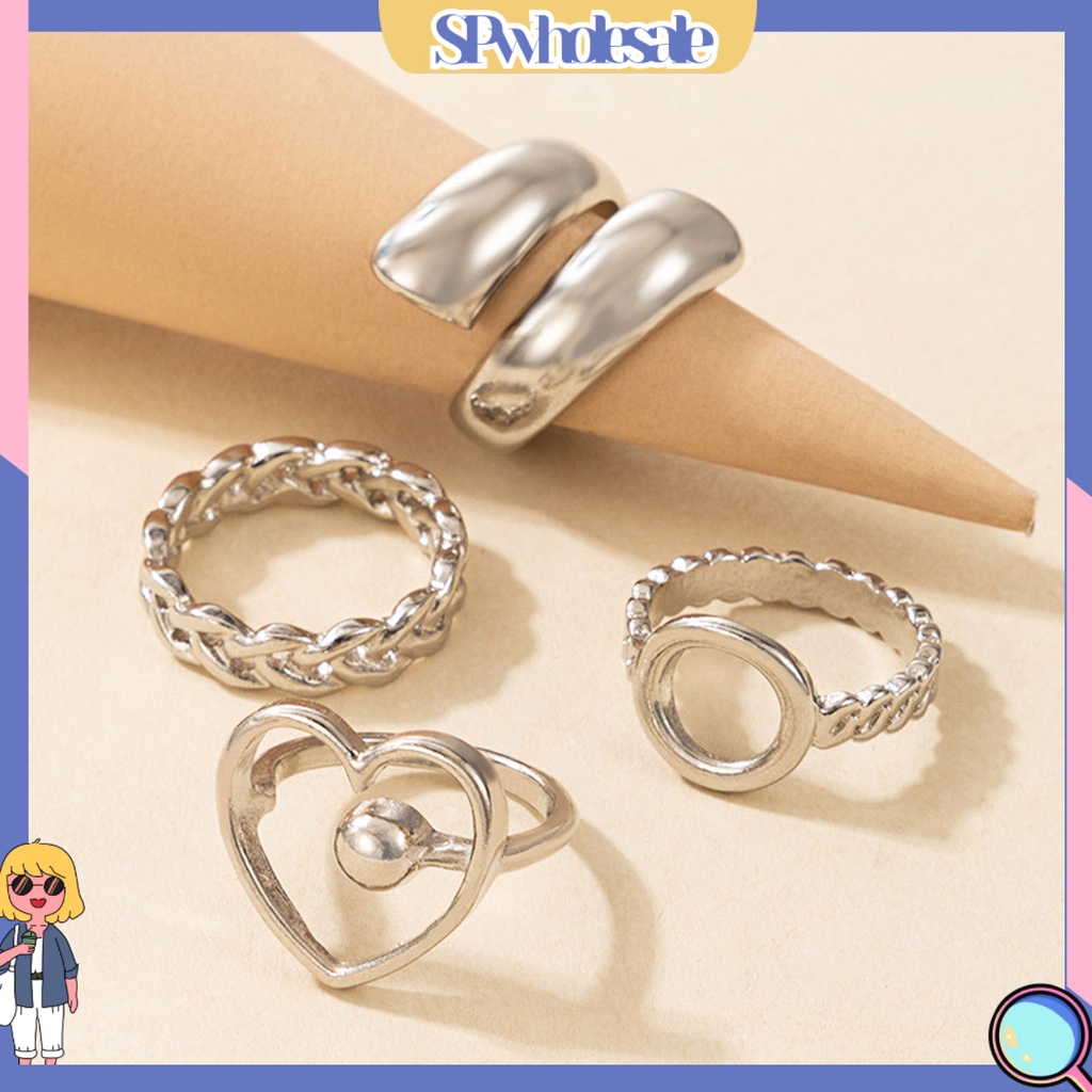 <SPwholesale> Set 4 Nhẫn Đeo Khớp Ngón Tay Kim Loại Thời Trang Nữ