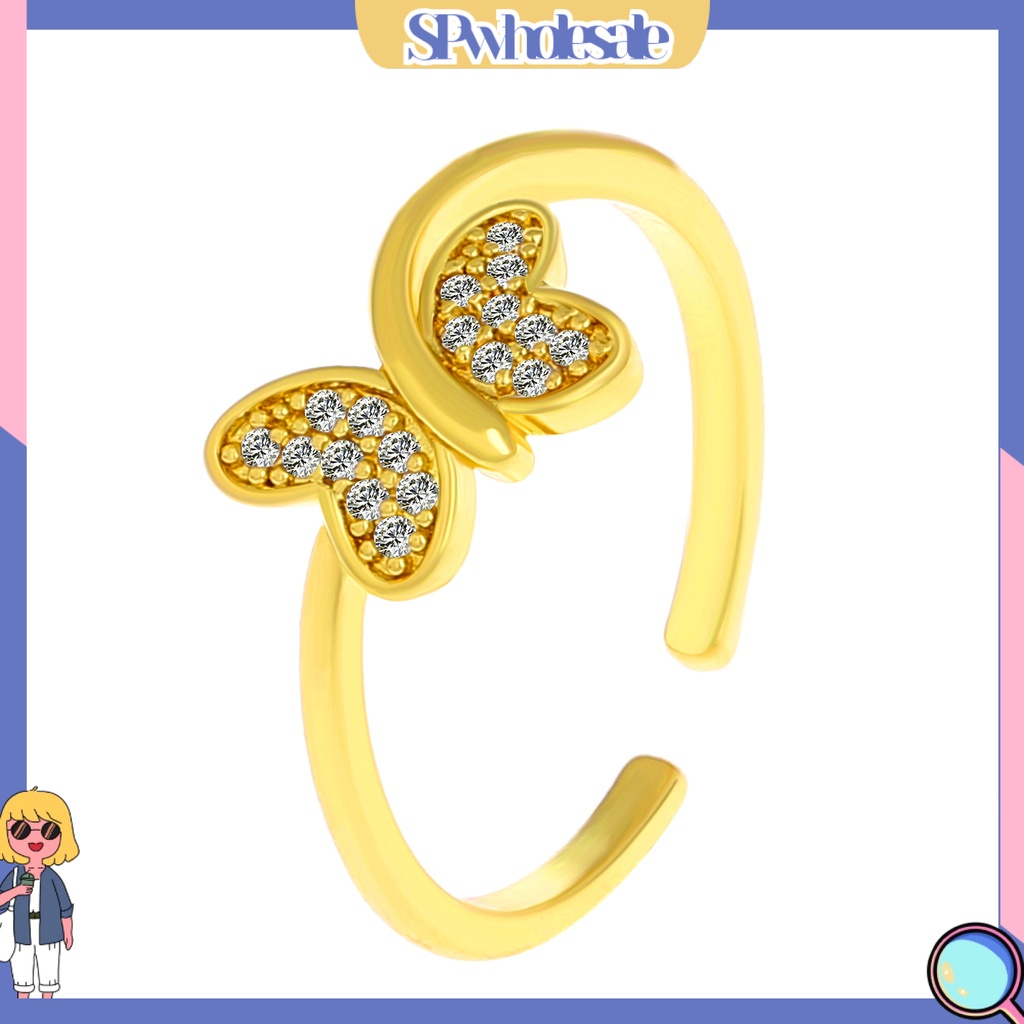 <SPwholesale> Nhẫn Hở Hình Học Đính Đá Hình Bướm Lấp Lánh Có Thể Điều Chỉnh Trang Trí Thời Thượng < Spwholeale >