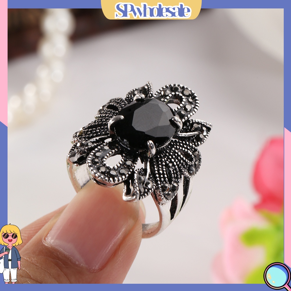 <SPwholesale> Nhẫn Hợp Kim Đính Đá Hình Hoa Phong Cách Vintage Cho Nữ