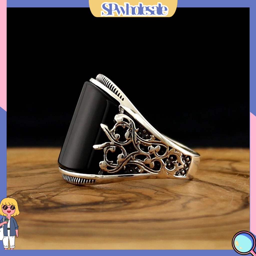 <SPwholesale> Nhẫn Hình Hoa Usage Mặt Rộng Màu Đen Trang Sức Unisex