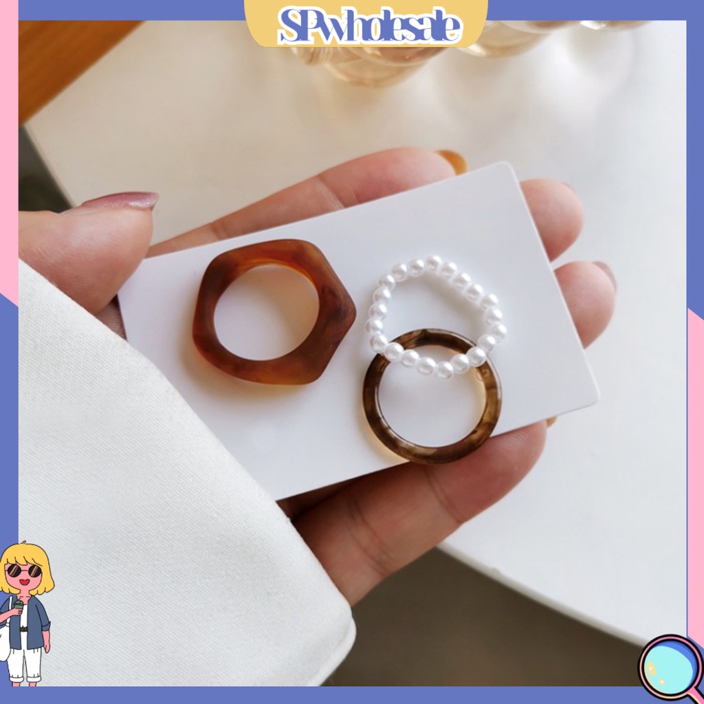 <SPwholesale> Bộ 3 Nhẫn Đính Ngọc Trai Nhân Tạo Thời Trang Dành Cho Nữ