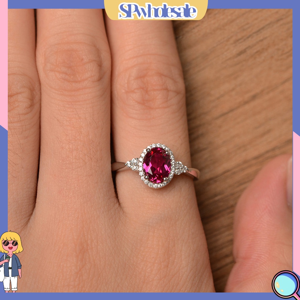 <SPwholesale> Nhẫn Đính Hôn Đính Đá Zircon Hình Oval Thời Trang Cho Nữ