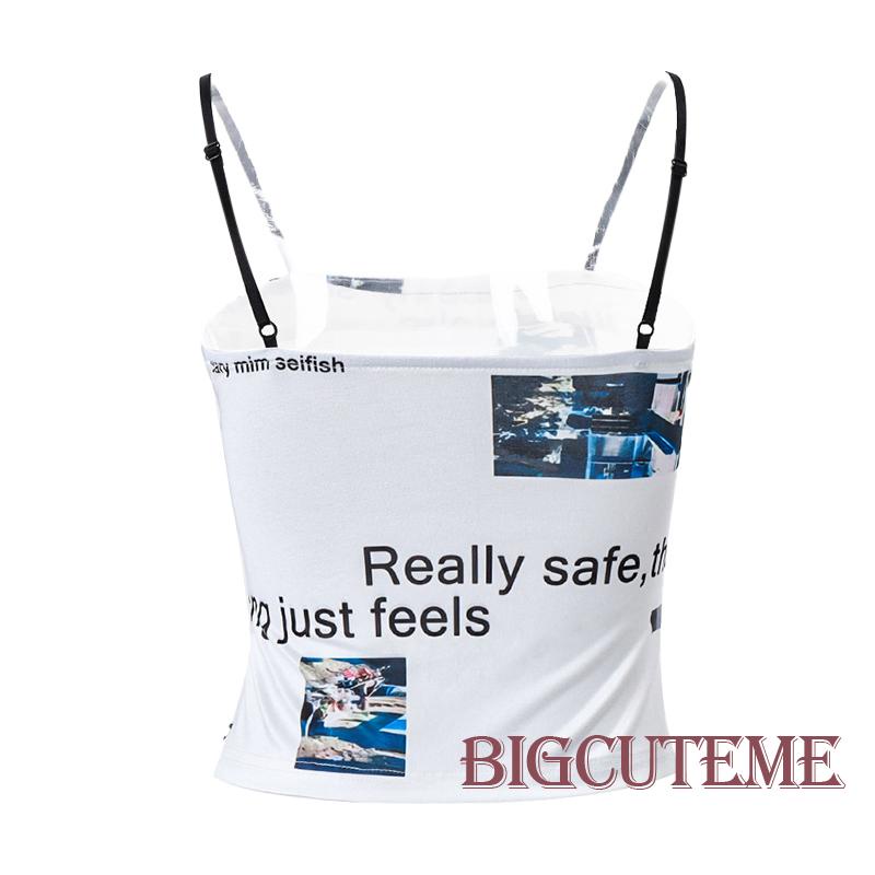 Áo Hai Dây Cổ Vuông In Họa Tiết Chữ Thời Trang Cho Nữ