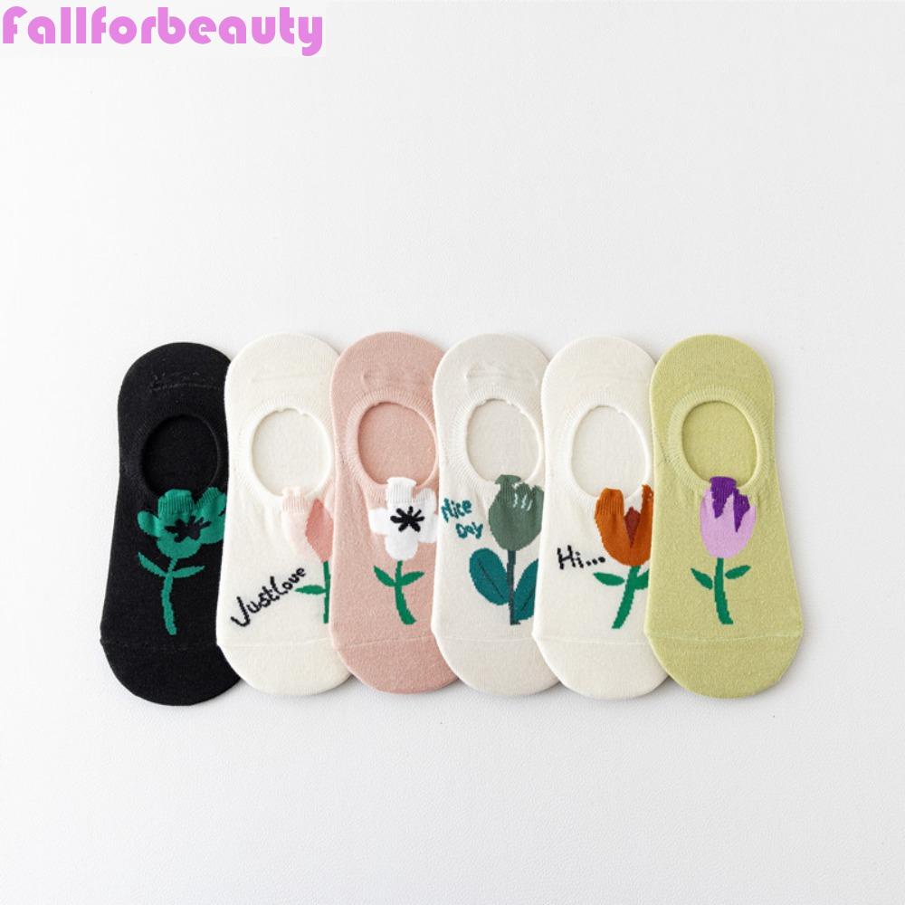 Vớ Thuyền Màu Trơn Họa Tiết Hoa Tulip Thoải Mái Thời Trang Mùa Hè Cho Nữ