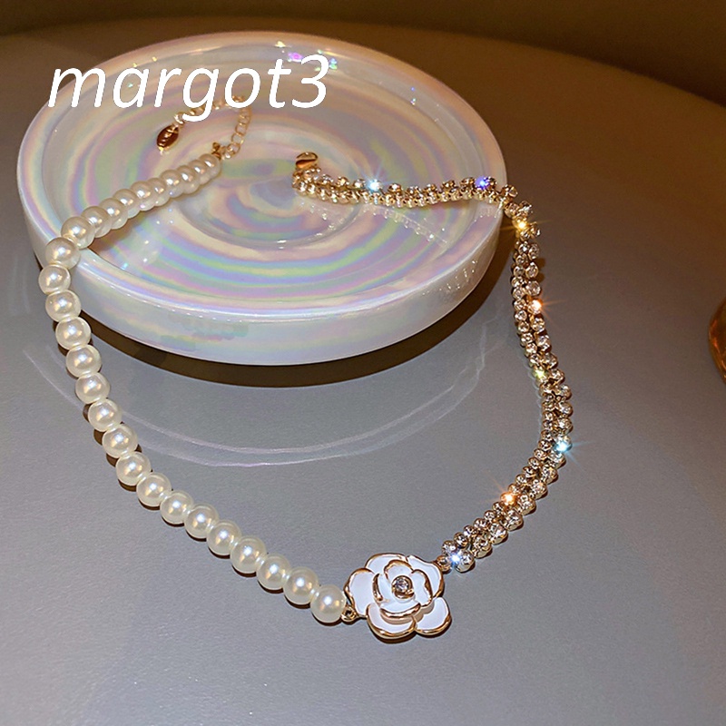 Vòng Cổ Choker Mặt Hoa Trắng Đính Ngọc Trai Nhân Tạo Thời Trang Cho Nữ