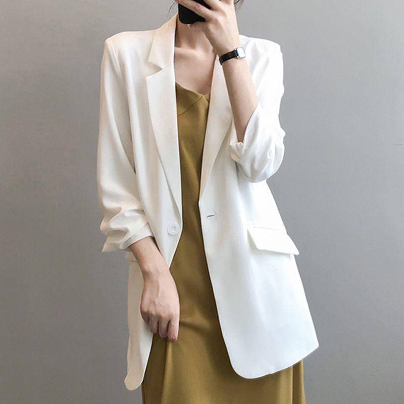 Áo Khoác Vest Vải Voan Mỏng Dáng Rộng Màu Trắng Cỡ Nhỏ Thời Trang Trẻ Trung