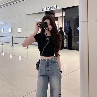 Marine serre contrast color round neck Thin Moon tee