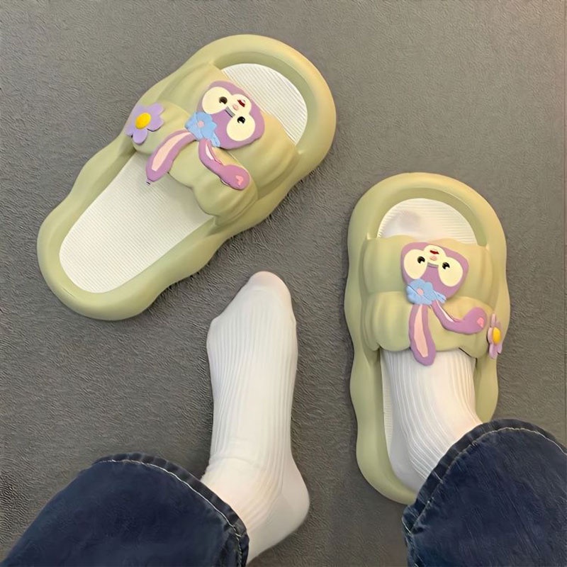 195.Dép Đi Trong Nhà Đế Dày Mềm Mại Chống Trượt Họa Tiết Thỏ Hoạt Hình Thời Trang Mùa Hè Cho Nữ