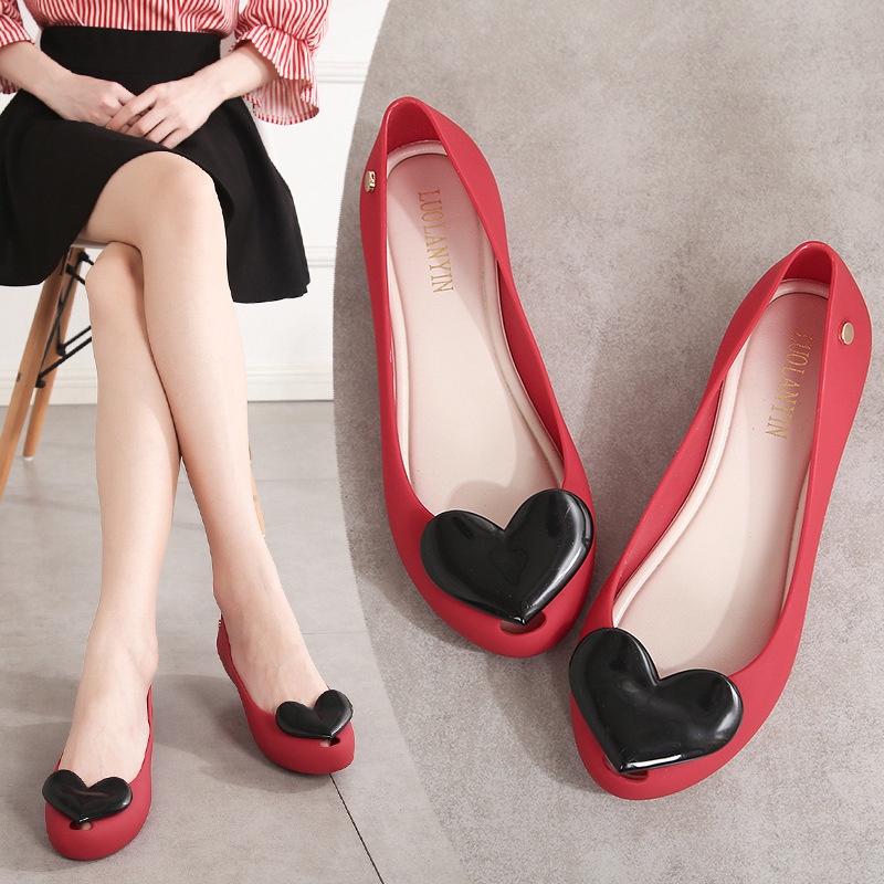 Giày Sandal Nhựa Pvc Đế Mềm Hở Mũi Hình Trái Tim Màu Hồng Cho Nữ (Không Kèm Hộp Đựng Giày)