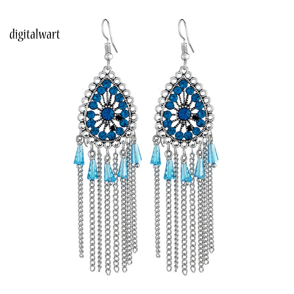 Kỹ Thuật Số| 1 Đôi Bông Tai Hình Giọt Nước Đính Đá Phối Tua Rua Phong Cách Vintage Dành Cho Nữ