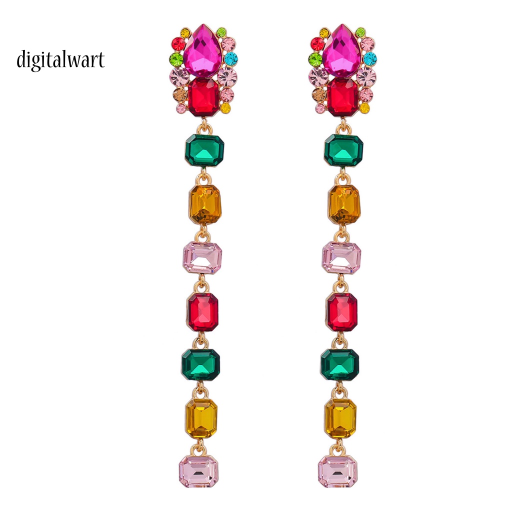 Kỹ Thuật Số| 1 Đôi Bông Tai Dáng Dài Đính Đá Nhiều Màu Sắc Hình Vuông Dùng Hàng Ngày