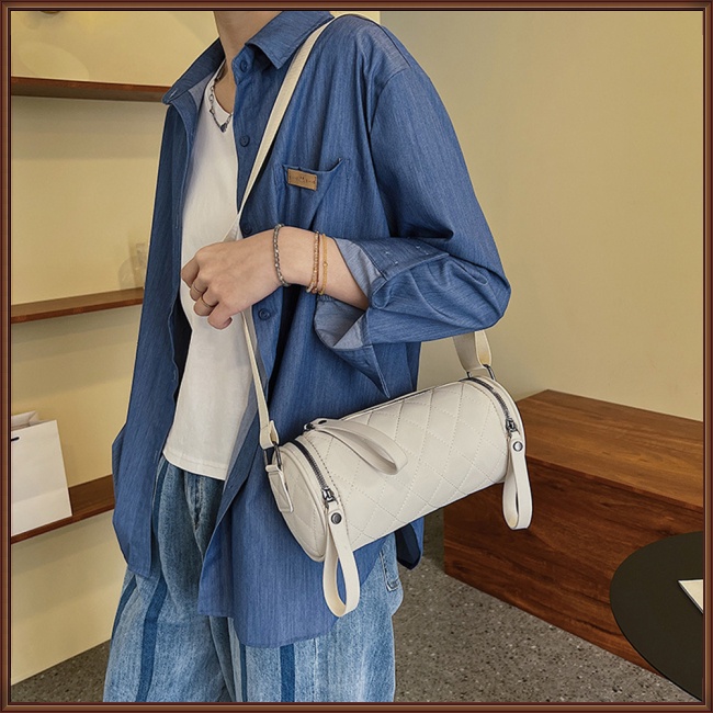 Túi Đeo Chéo Giả Da Hình Trụ Phối Khóa Kéo Thời Trang Cho Nữ