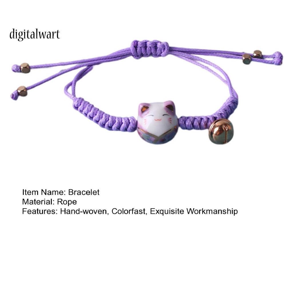 Kỹ Thuật Số| Vòng Tay Dây Bện Phối Hạt Gốm Gắn Chuông Nhỏ Điều Chỉnh Được Làm Bằng Tay Trang Trí Hình Mèo Dành Cho Cuộc Sống Hàng