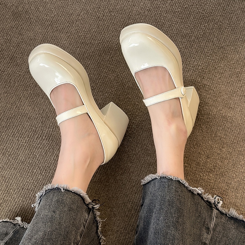 Giày Cao Gót Da Bóng Mũi Tròn Thời Trang Cho Nữ