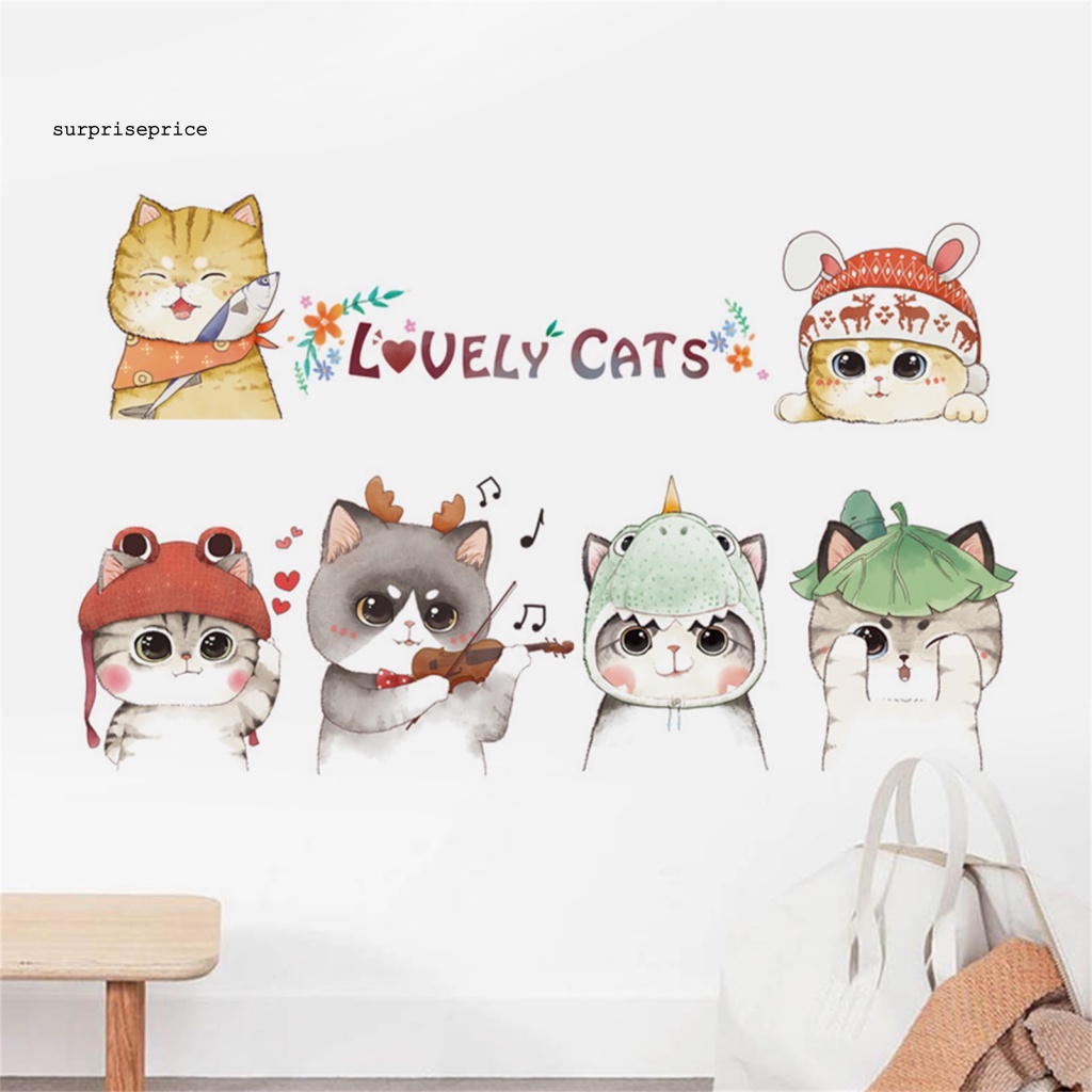 Set 2 Sticker PVC Dán Tường Tự Dính Chống Nước Hình Mèo Dễ Thương