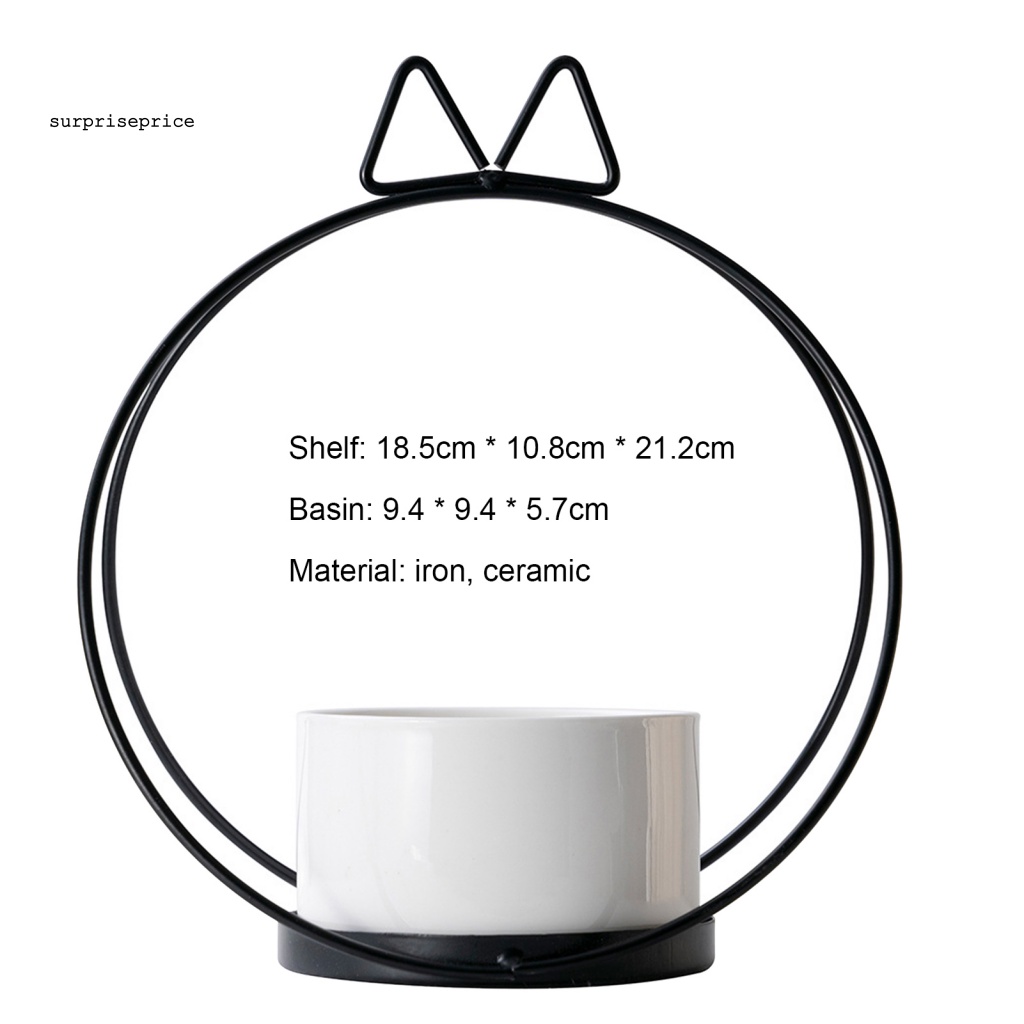 Chậu Trồng Cây Hình Tròn Cỡ Nhỏ Thiết Kế Tai Mèo Kèm Khung Sắt Để Bàn Tiện Dụng