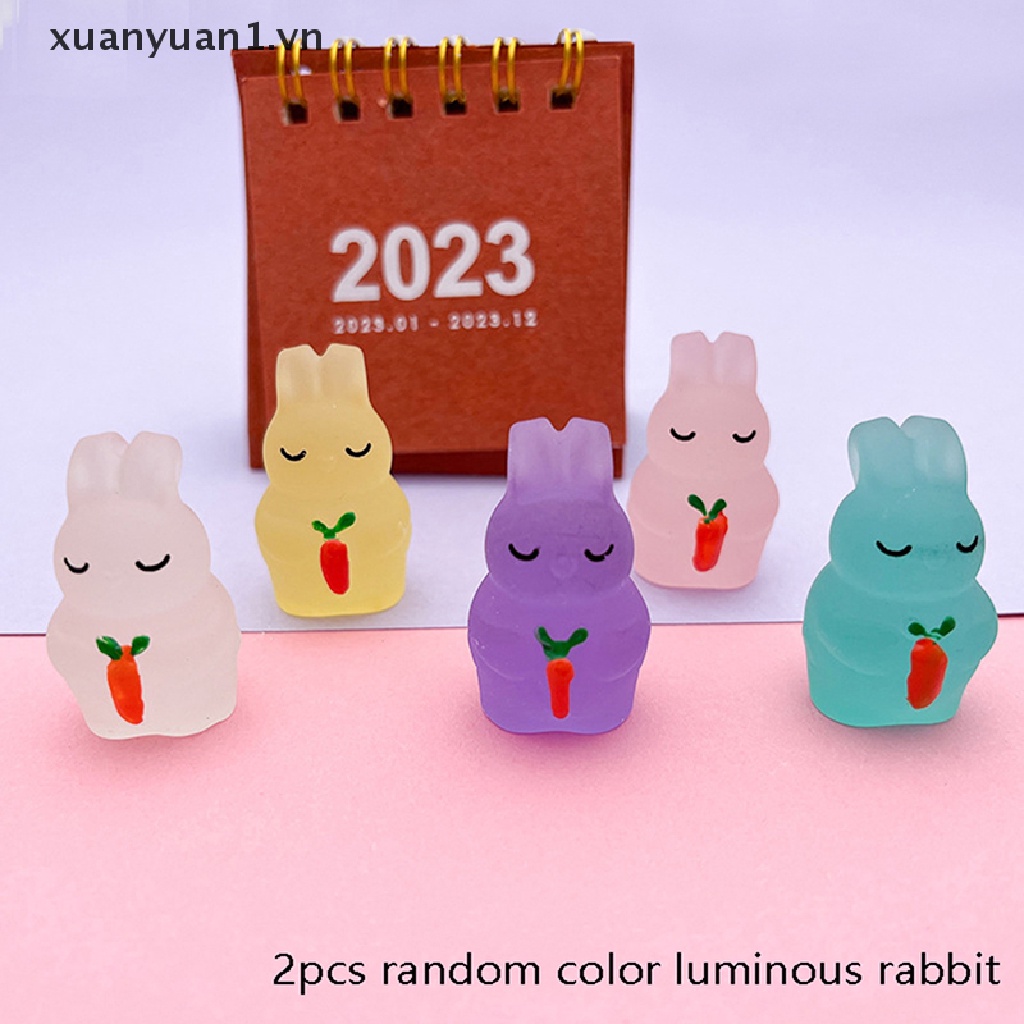 Set 2 Búp Bê Hình Thỏ Mini Bằng Nhựa Phát Quang Xinh Xắn Dùng Để Trang Trí