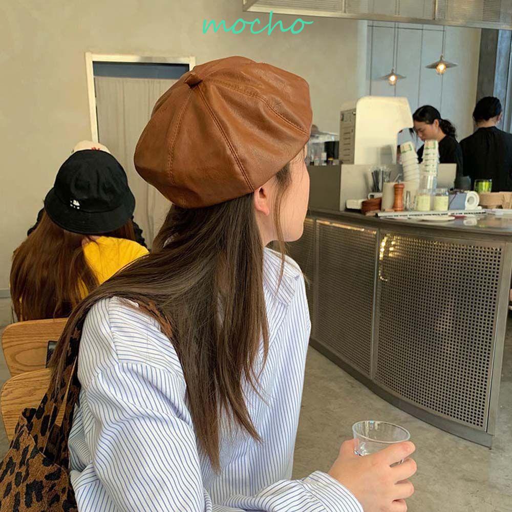 Mũ Beret Da PU Phong Cách Retro Thu Đông Cho Nữ