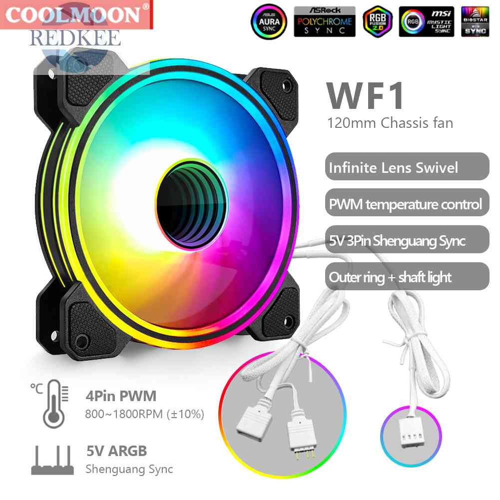 Quạt Tản Nhiệt COOLMOON 12cm 4Pin PWM 5V 3Pin ARGB Aura Đen