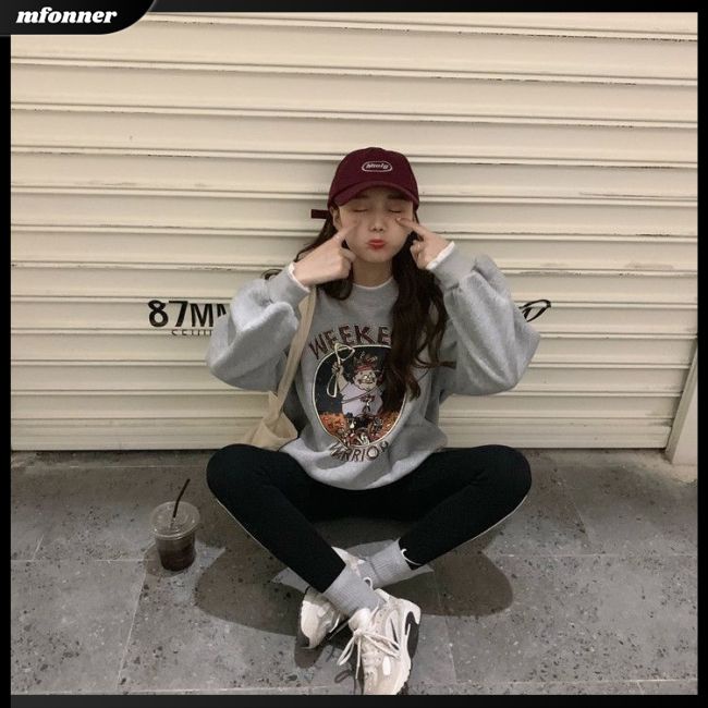 Áo Nỉ Tay Dài Dáng Rộng In Họa Tiết Hoạt Hình Đáng Yêu Cho Nữ