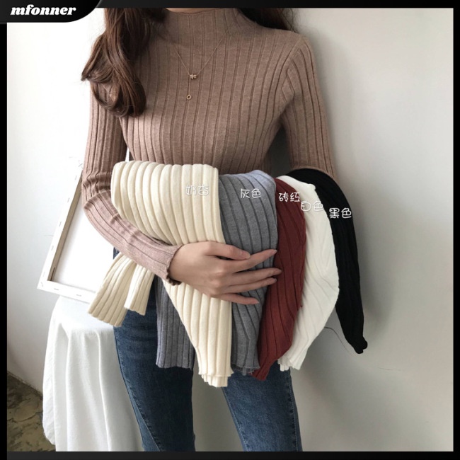 Áo Sweater Dệt Kim Cổ Lọ Màu Sắc Thanh Lịch Cho Nữ