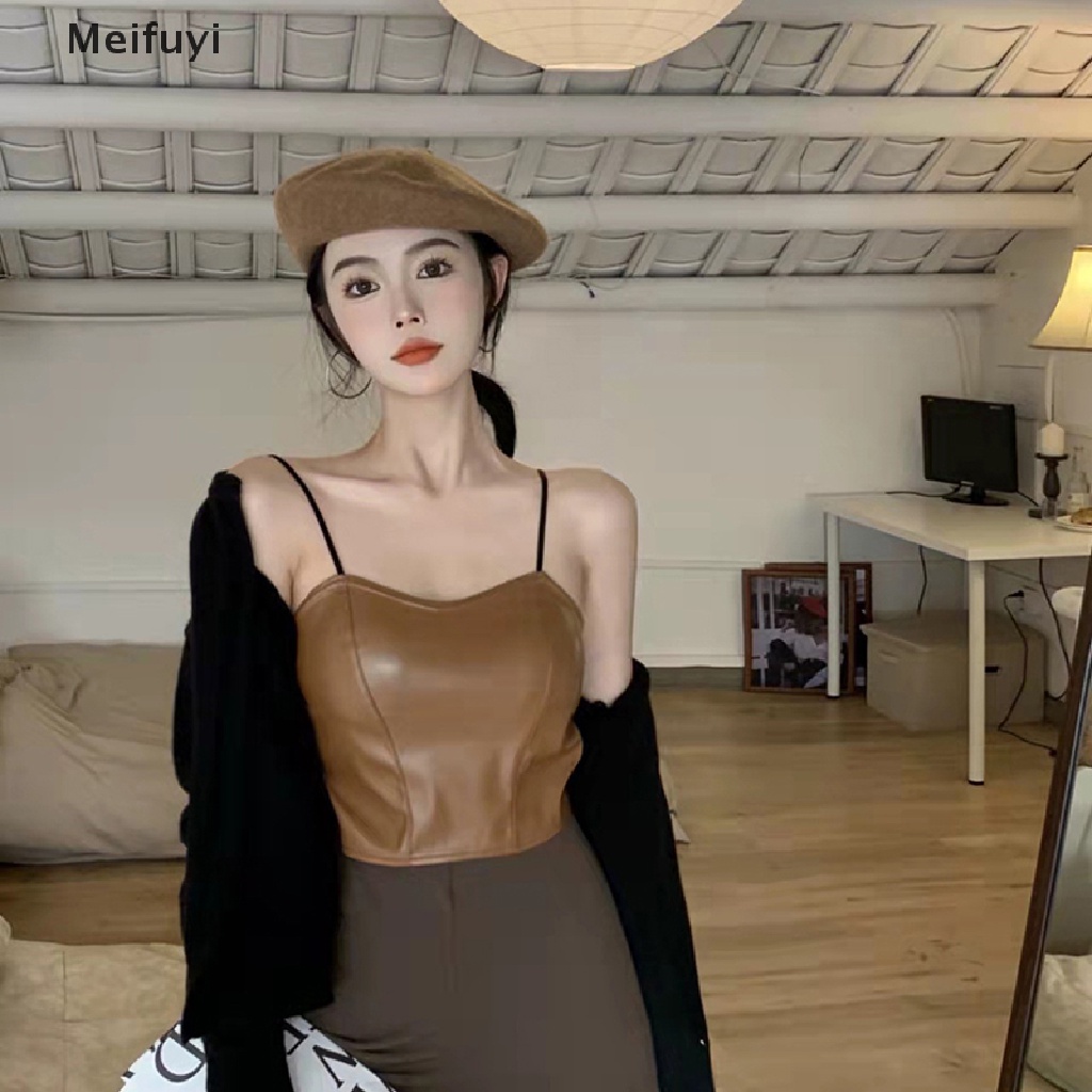 Áo Dây Bằng Da PU Màu Trơn Thời Trang Mùa Hè Dành Cho Nữ