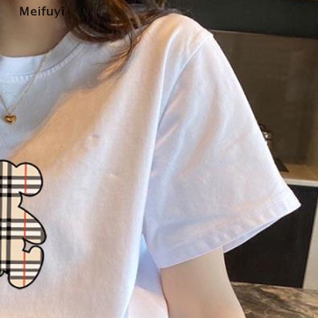 Áo Thun Nữ Cổ Tròn Ngắn Tay In Hình Gấu Đơn Giản