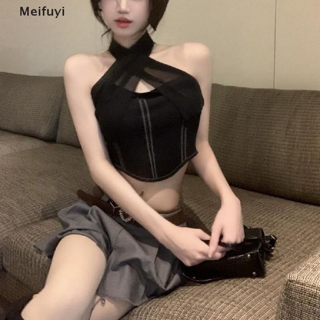 [Meifuyi] Áo Hai Dây Mỏng Ghép Nối Dây Chéo Gợi Cảm Thời Trang Mùa Hè Cho Nữ