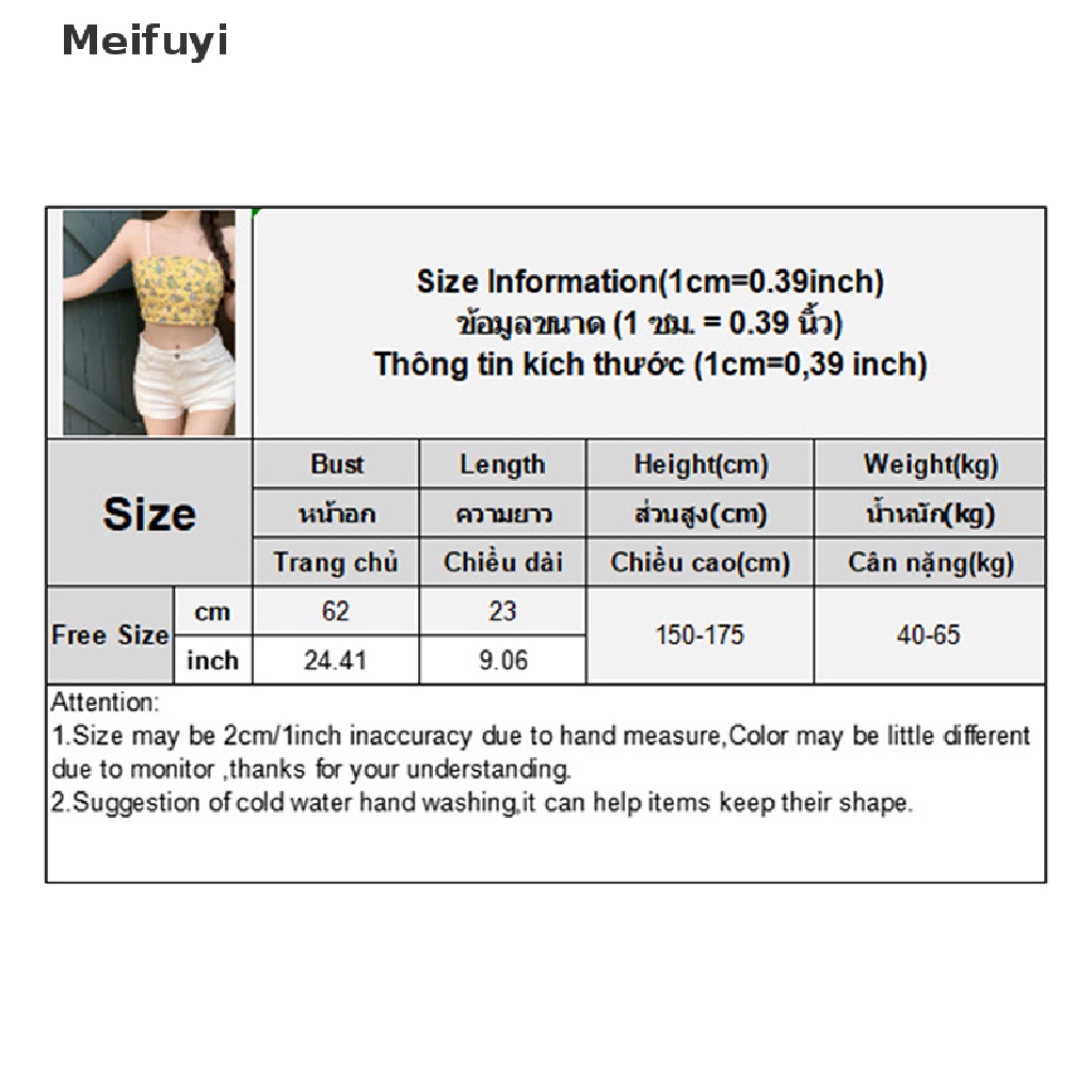 [Meifuyi] Áo Crop Top Hai Dây In Hoa Có Đệm Lót Dáng Ôm Dành Cho Bạn Nữ