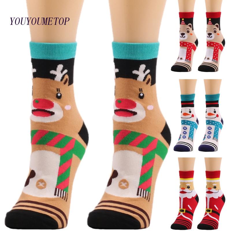 Youyo Đôi Vớ Unisex Họa Tiết Giáng Sinh / Người Tuyết / Tuần Lộc Hoạt Hình
