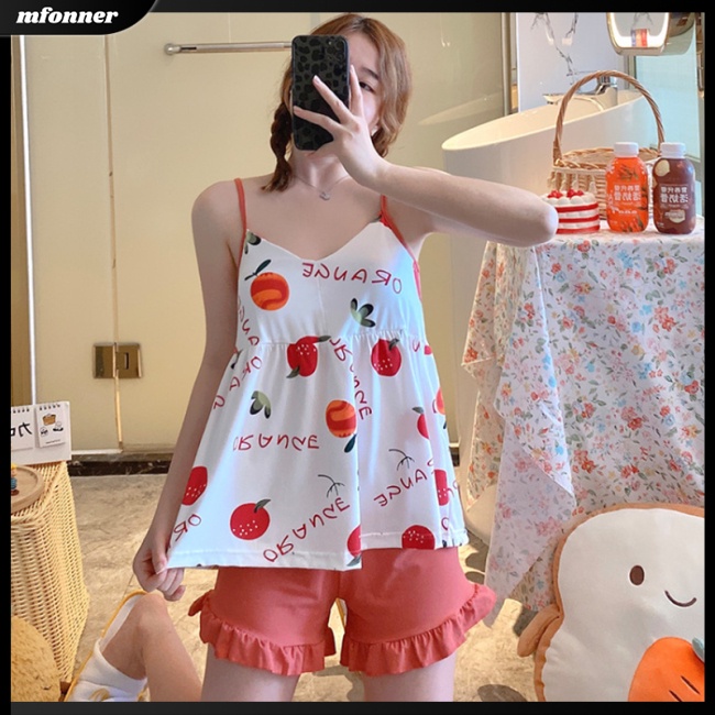 Bộ Đồ Ngủ 2 Món Bằng Lụa Thời Trang Mùa Hè Dễ Thương Cho Nữ