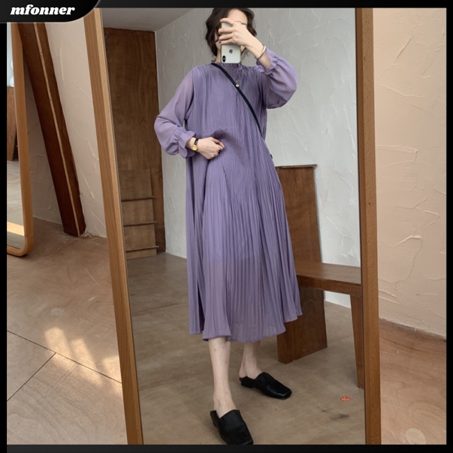 Đầm Nữ Tay Dài Dáng Rộng Màu Sắc Thanh Lịch