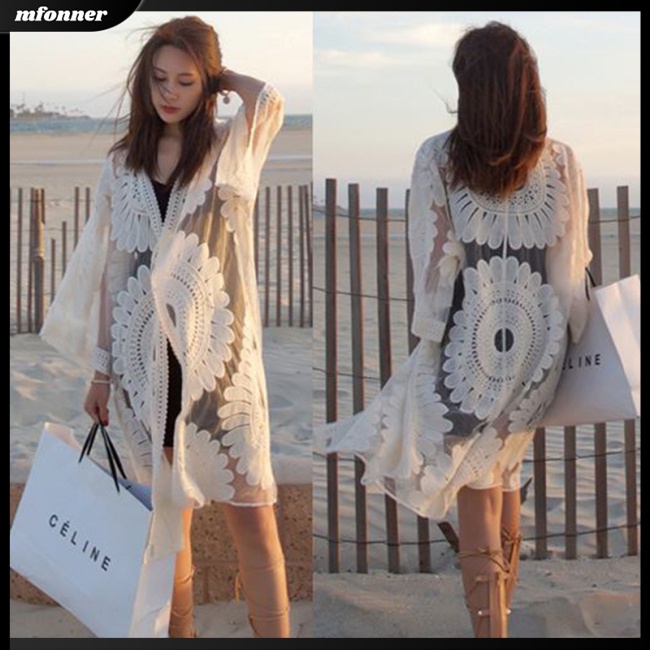 Áo Khoác Cardigan Tay Lửng Phối Ren Hoa Hướng Dương Thời Trang Mùa Hè Cho Nữ