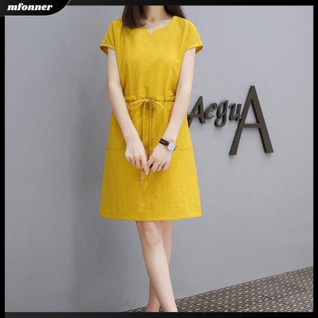 Đầm Tay Ngắn Cổ Chữ V Dáng Rộng Thời Trang Mùa Hè Xinh Xắn Cho Nữ