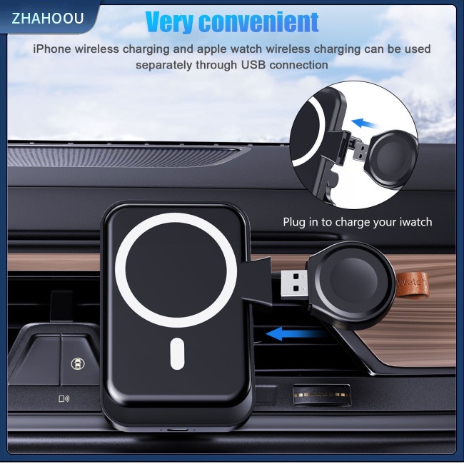 ☃Nhà Cửa☃ Đế Sạc Nhanh Không Dây 15w Có Nam Châm Hít Gắn Xe Ô Tô Cho Magsafe Iphone 12