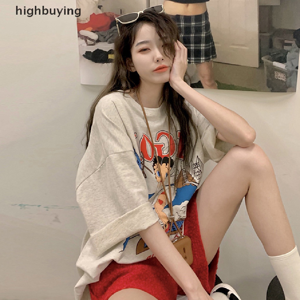 Áo Thun Tay Ngắn Cổ Tròn In Họa Tiết Hoạt Hình Cho Nữ