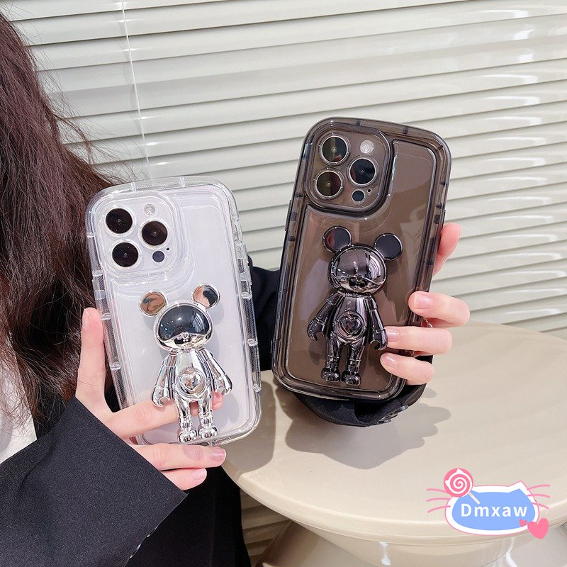 Ốp Điện Thoại TPU Mềm Trong Suốt Chống Sốc Mạ Điện 3D Có Giá Đỡ Hình Gấu Cho Vivo iQOO Neo 5 7 6 SE 3 5G Z1
