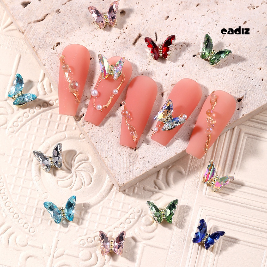 Set 10 Phụ Kiện Trang Trí Móng Tay Nghệ Thuật Ba Chiều Không Phai Hình Bướm Pha Lê Lấp Lánh DIY