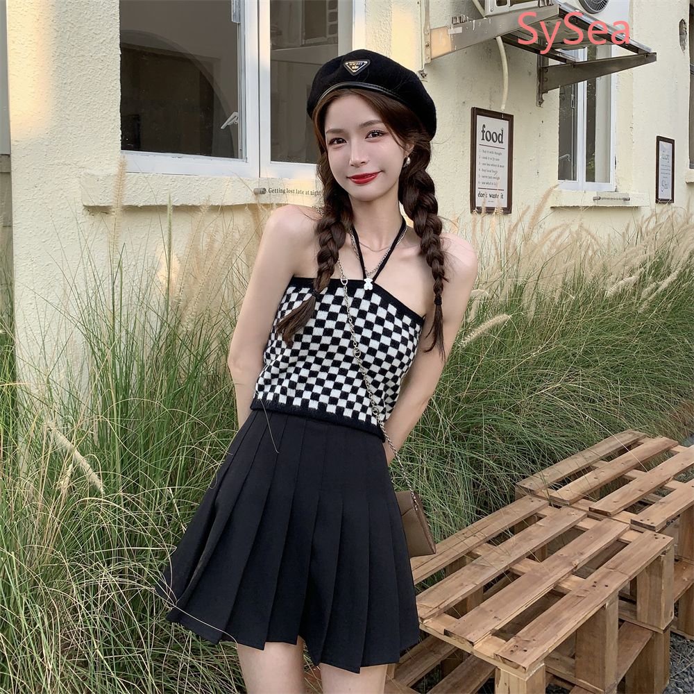 Áo Hai Dây Dệt Kim Sọc Ca Rô Thời Trang Hè Cá Tính Cho Nữ