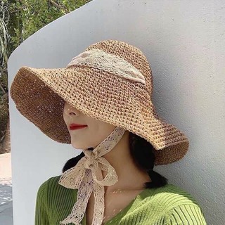 Nón cói rộng vành phối dây ren
