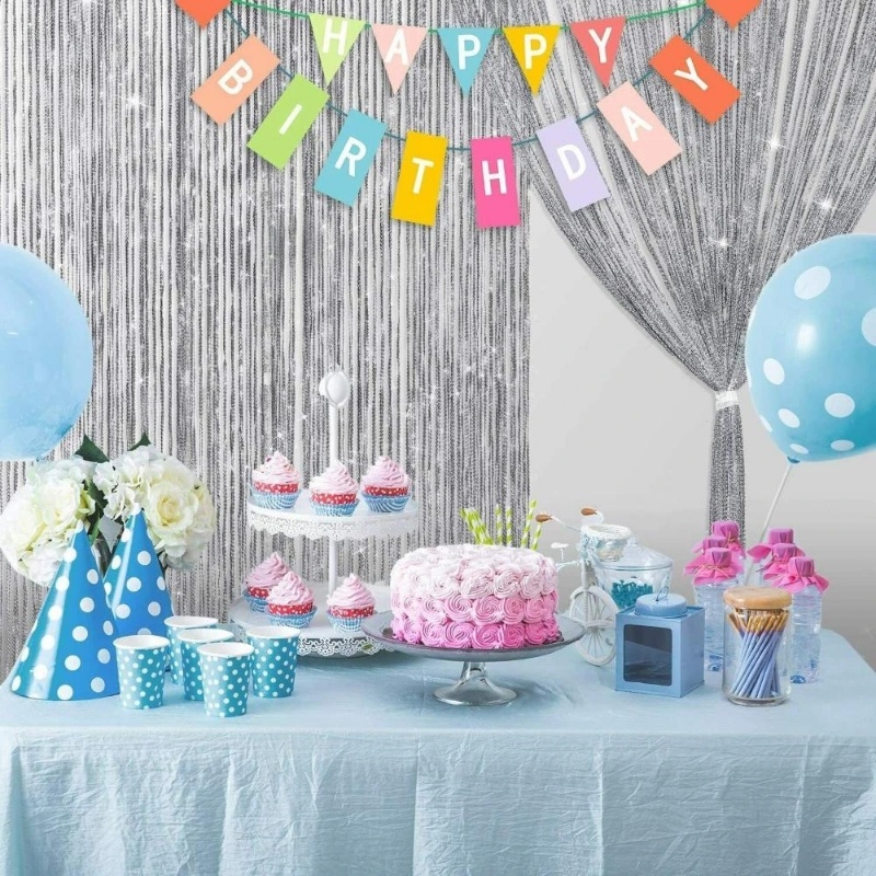 Rèm Cửa Dây Tua Rua Lấp Lánh Màu Bạc Trang Trí Phòng Khách / Tiệc Cưới DIY Kích Thước 100x200cm Mới