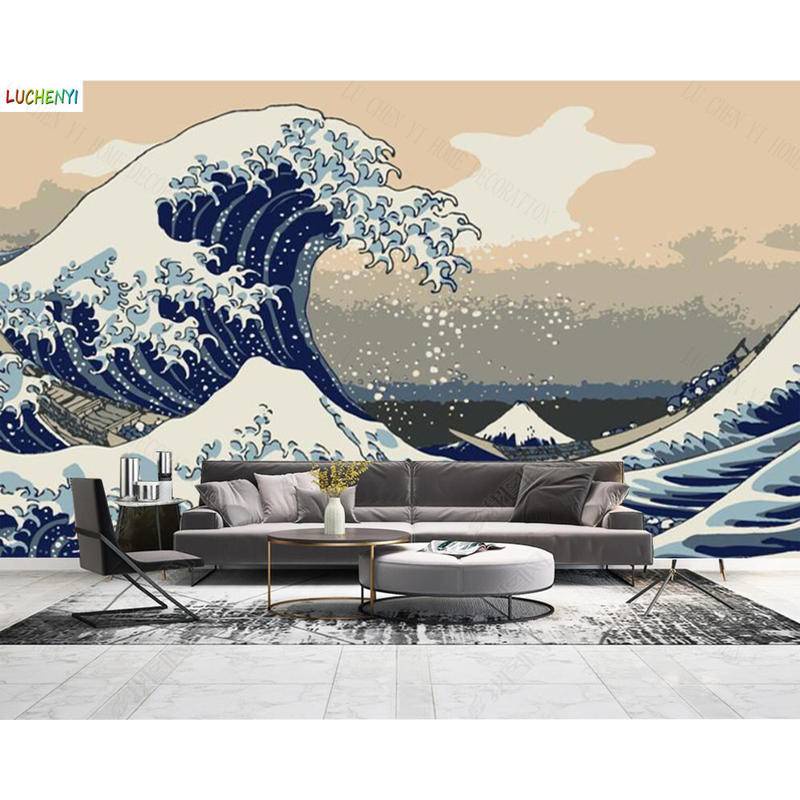 Giấy Dán Tường Họa Tiết Sóng Biển Kiểu Nhật Bản Nhiều Lớp