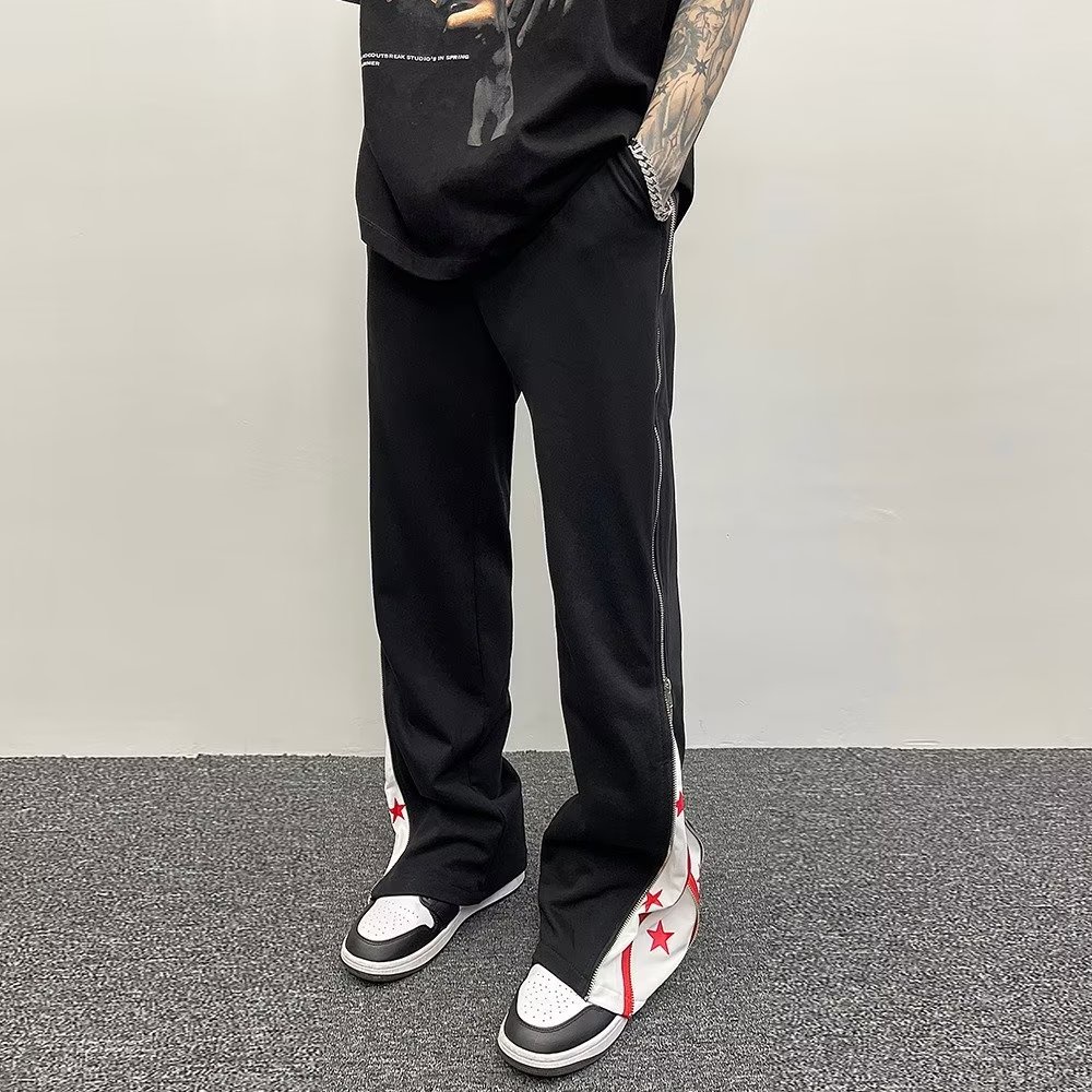 Quần Dài Ống Rộng Phối Khóa Kéo Họa Tiết Ngôi Sao Thời Trang Cho Nam