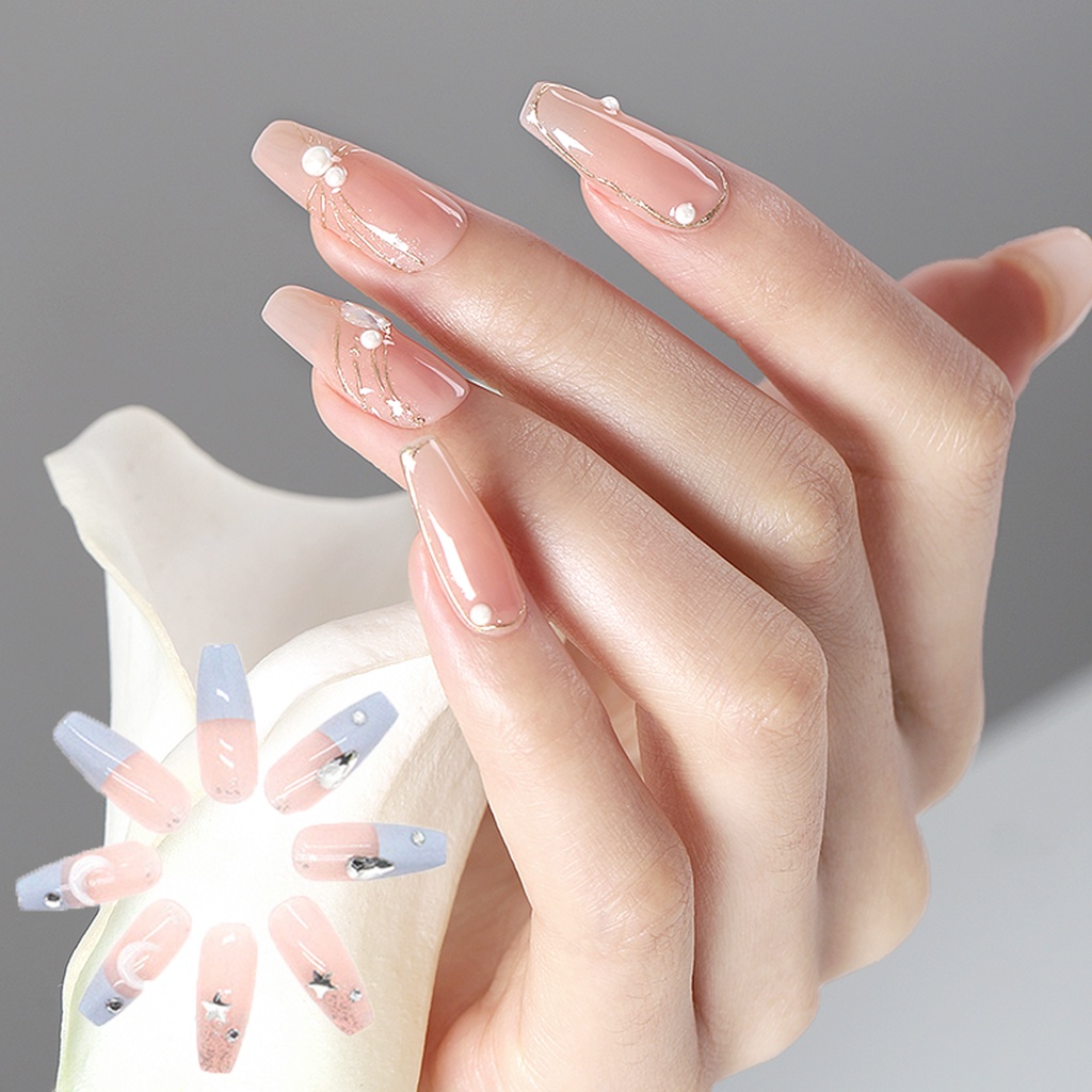 1 Bộ Móng Tay Giả Che Phủ Toàn Diện Có Thể Tái Sử Dụng Kèm Keo Dán Dùng Cho Salon Làm Móng