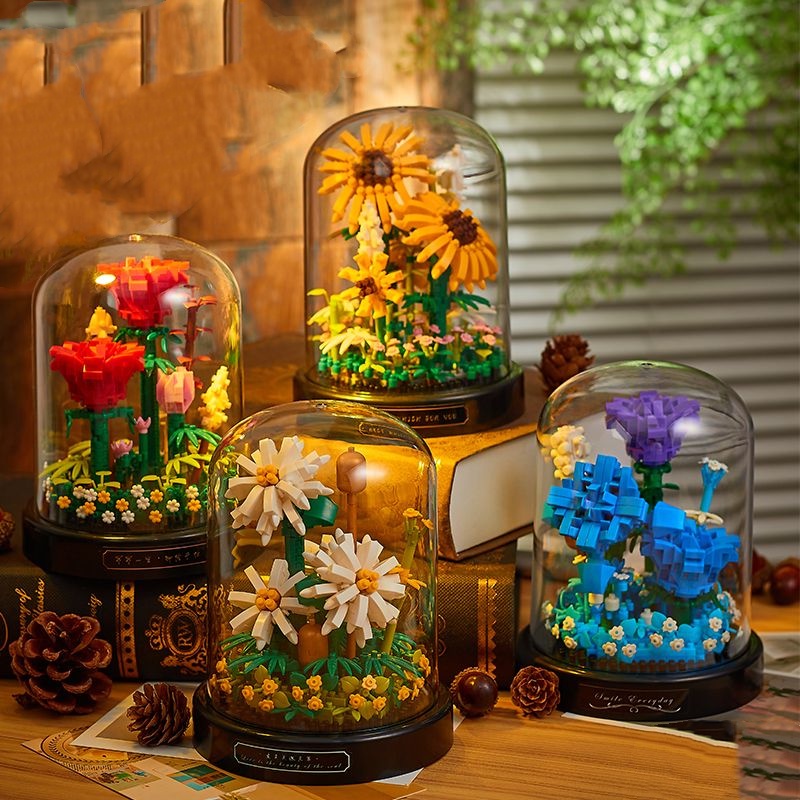 Tương thích với LEGO, chậu hoa hồng gạch hoa hướng dương hoa hoa bó đồ trang trí mặt bàn, lắp ráp đồ chơi quà sinh nhật