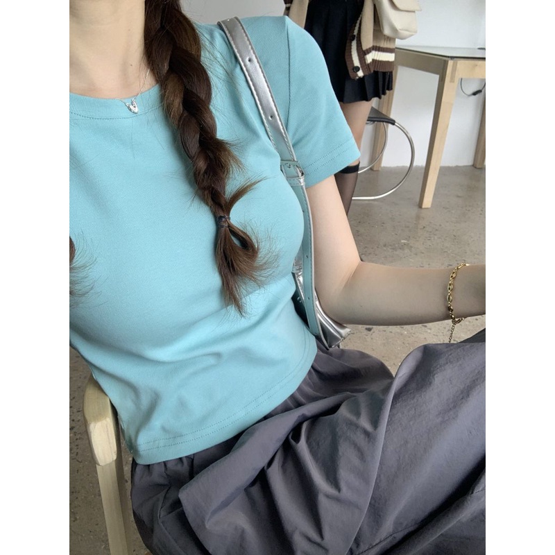 Áo Thun Mỏng Màu Trơn Hở Rốn Thời Trang Mùa Hè