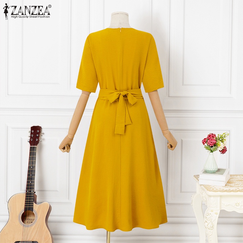 Đầm xếp ly ZANZEA tay ngắn thanh lịch hợp thời trang cho nữ