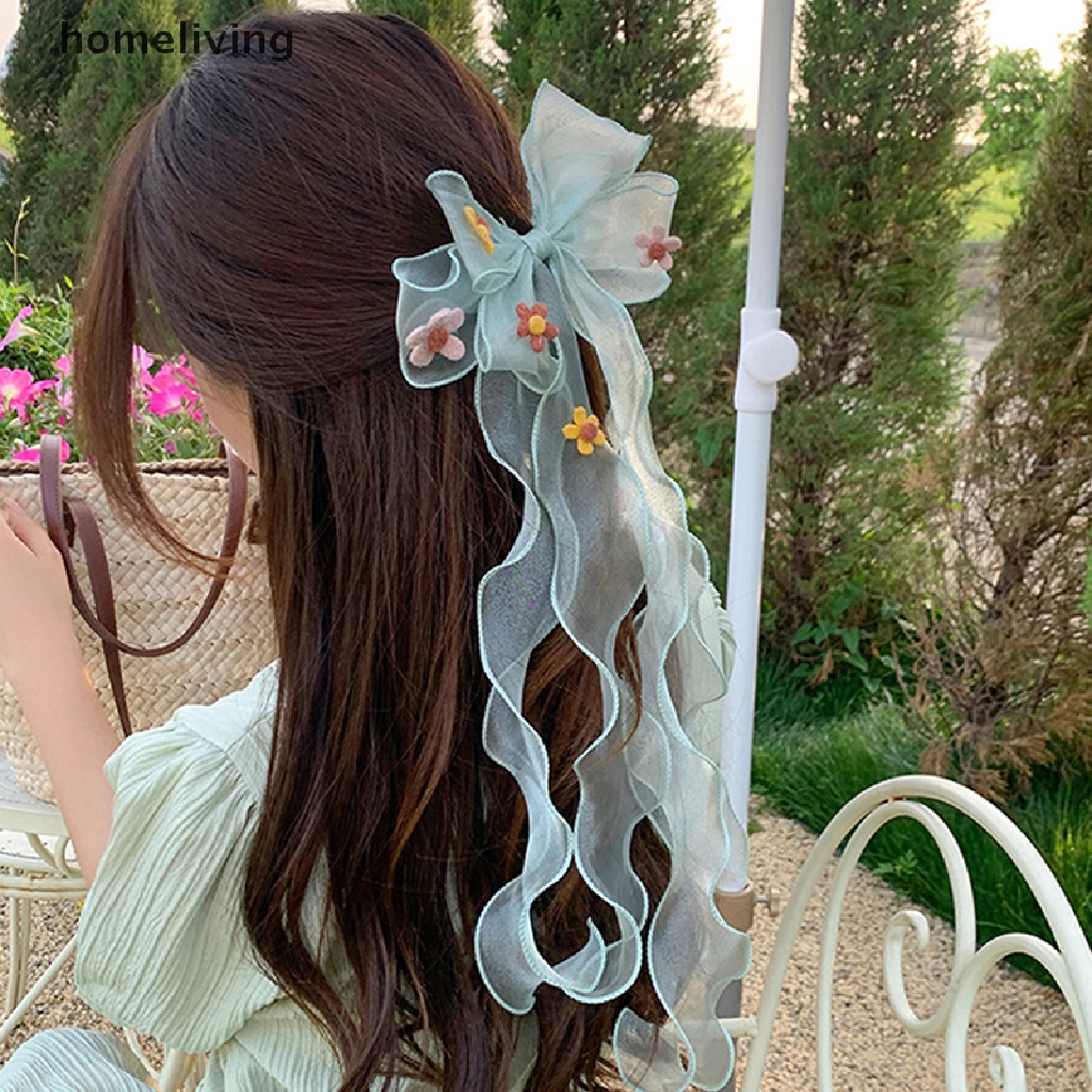 Kẹp Tóc Ruy Băng Dài Hình Bông Hoa Dễ Thương Thời Trang Xuân Hè Cho Bé Gái