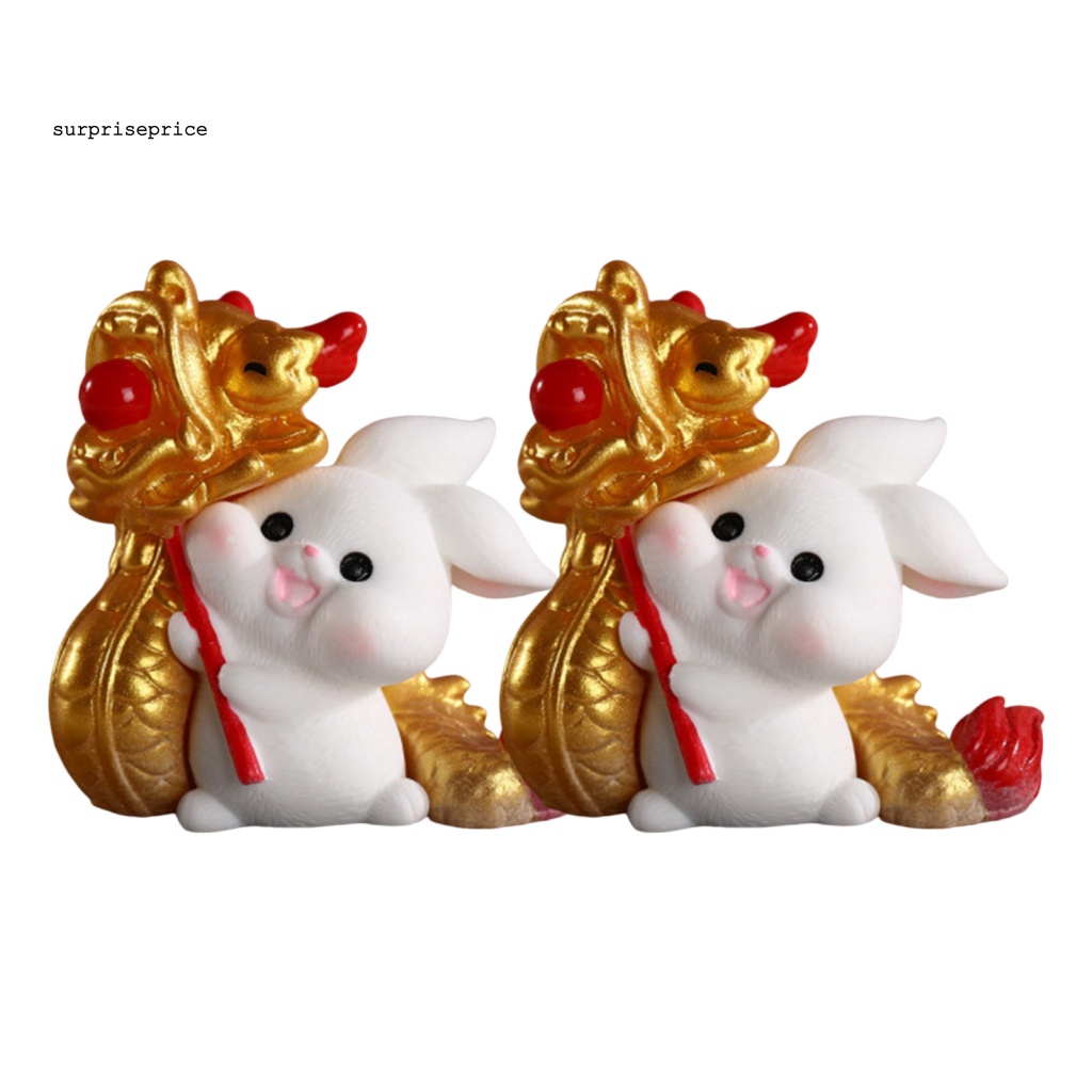 Set 2 Tượng Thỏ Điêu Khắc Thủ Công Trang Trí Năm Mới