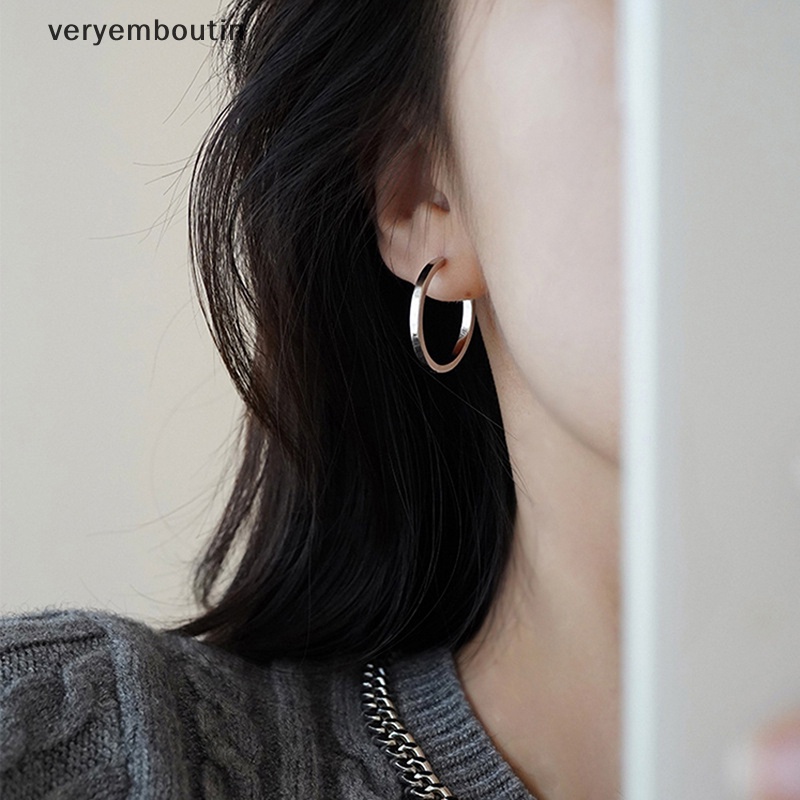 1 Đôi Bông Tai Tròn Lớn Đính Đá Sáng Bóng Đơn Giản Thời Trang Dành Cho Nữ